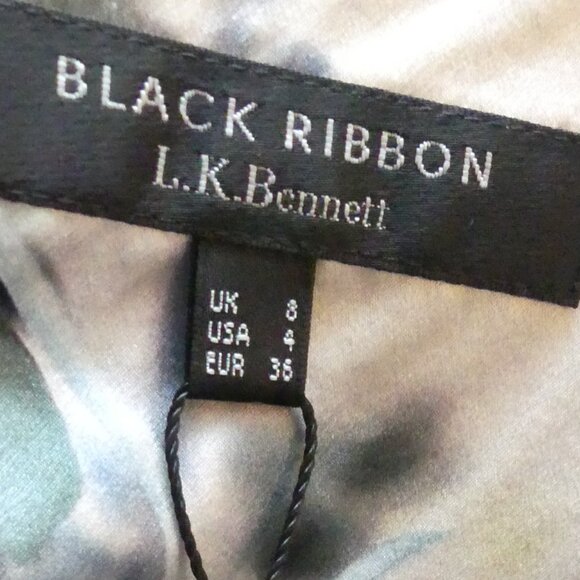 LK Bennett Black Ribbon Zanetta Blossom Garden Print Silk Blouse Top USA Size 4 - Picture 14 of 15
